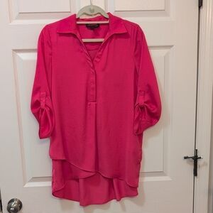 Renuar Pink Blouse with Notched Collar and 3/4 Sleeves